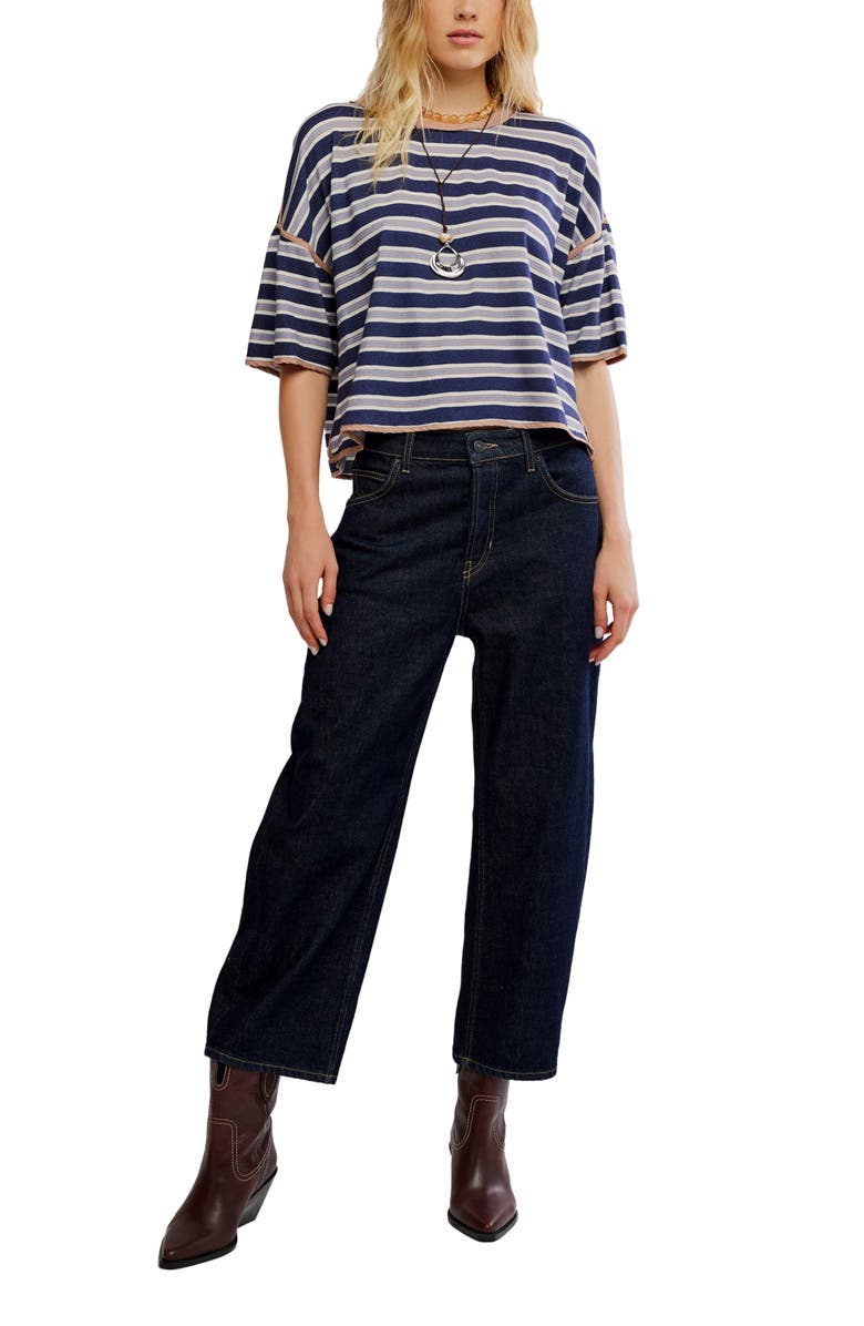 Free People Clean Rugby Stripe Cotton Top, Alternate, color, Navy Combo