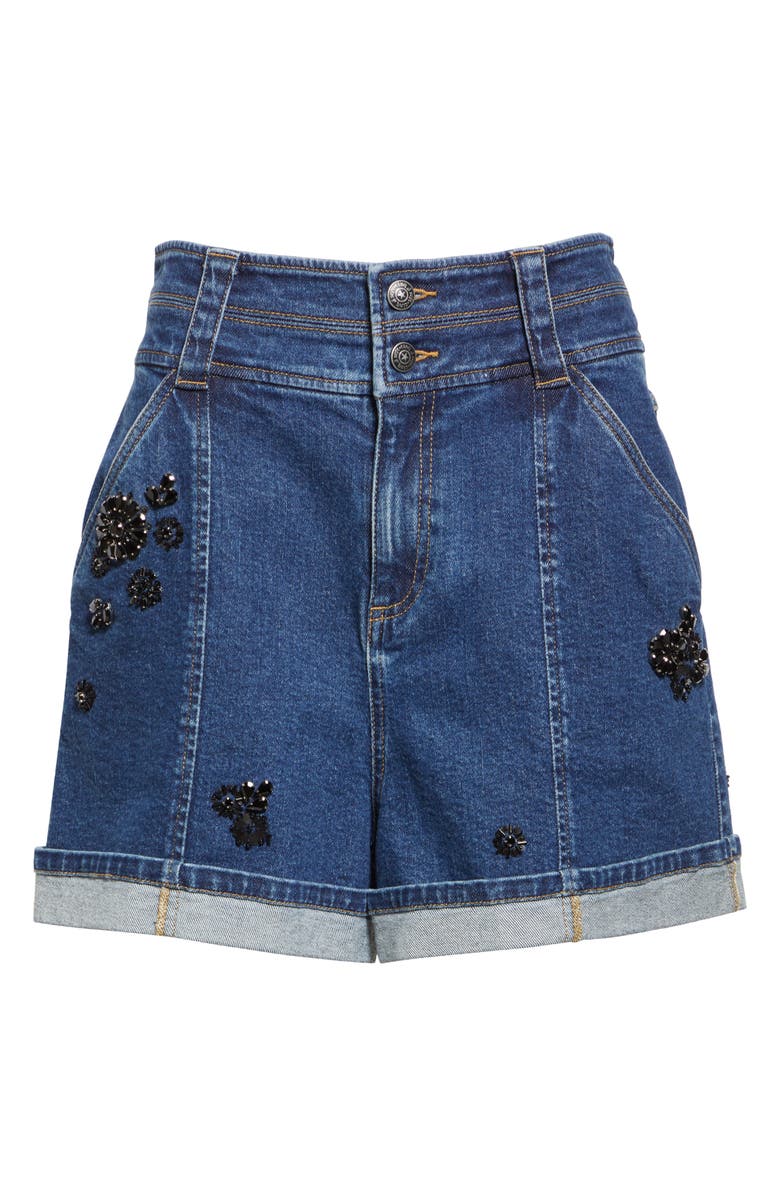 Cinq à Sept Embellished Cuffed Denim Shorts, Alternate, color, 
