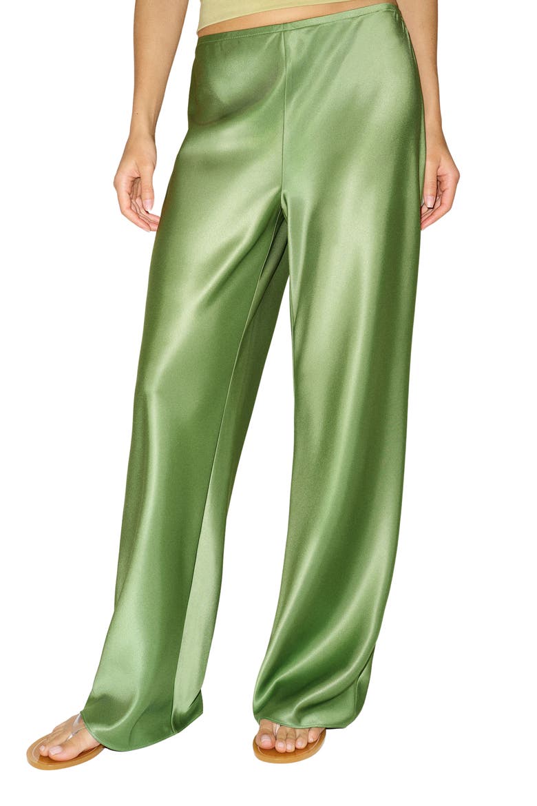 Gale High Waist Satin Pants, Main, color, JADE GREEN