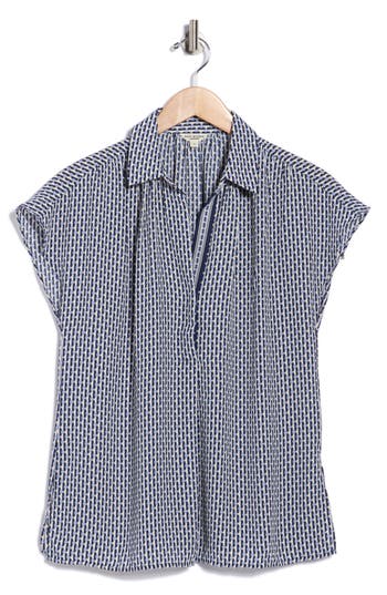 Max Studio Short Sleeve Popover Blouse In Black