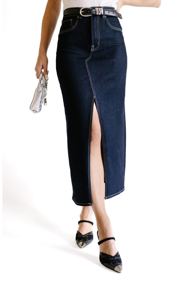 x @closetchoreography The Take Two Front Slit Skirt, Main, color, rinse wash