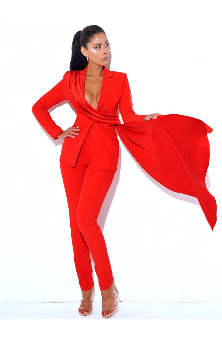 Miss Circle Vaylla Crepe Pants Skinny Fit Trousers, Alternate, color, Red