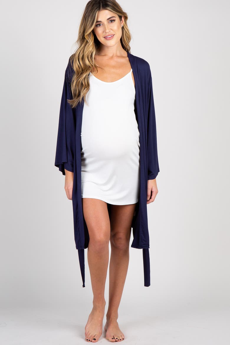 Delivery/Nursing Maternity Robe, Alternate, color, Navy Blue