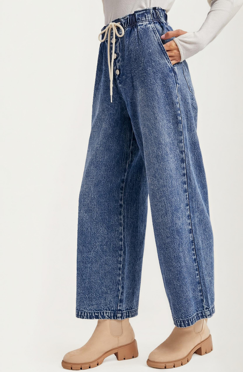 Knit and Lounge Wide Leg Drawstring Denim Pants, Alternate, color, 