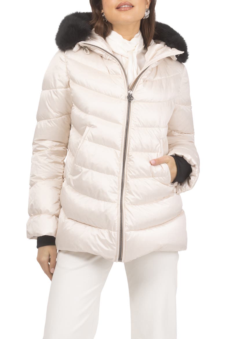 Apres-Ski Jacket With Detachable Hood Trim, Main, color, CHAMPAGNE/BLACK
