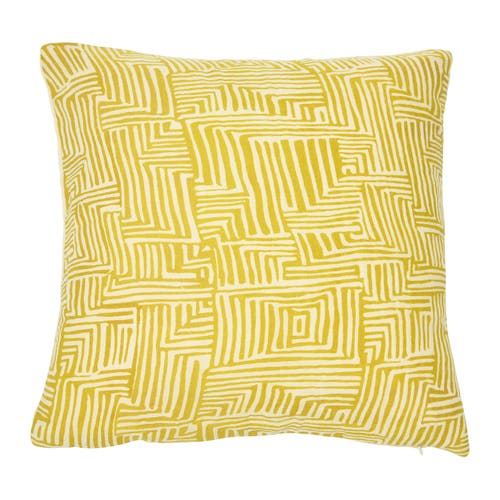 Storied Home Cotton Pillow With Kuba Cloth Pattern In Yellow