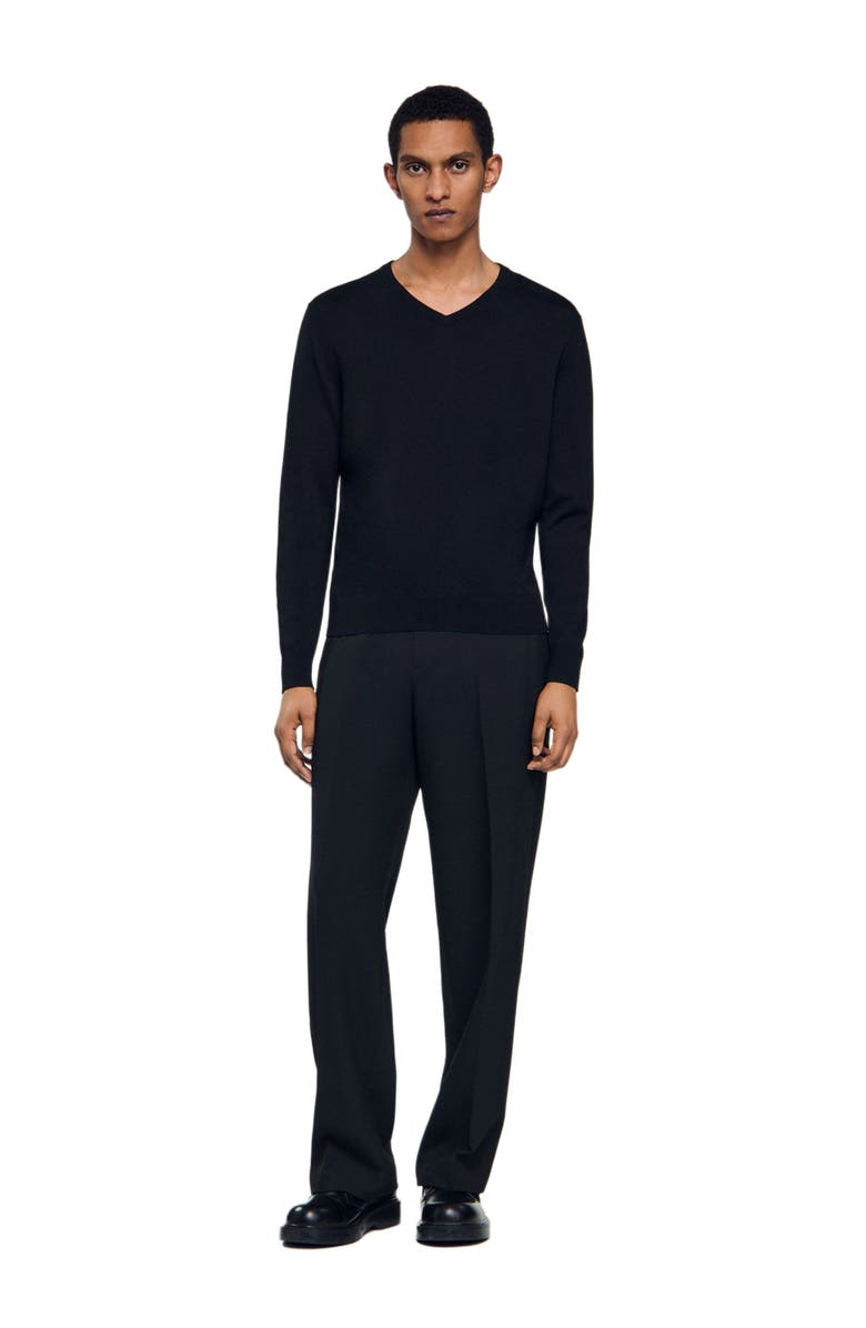 SANDRO V-neck wool sweater, Main, color, Black