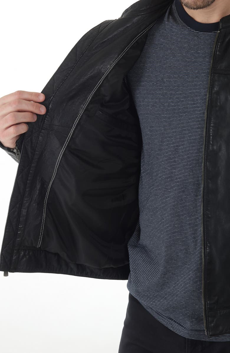 Missani Le Collezioni Band Collar Leather Trucker Jacket, Alternate, color, Black