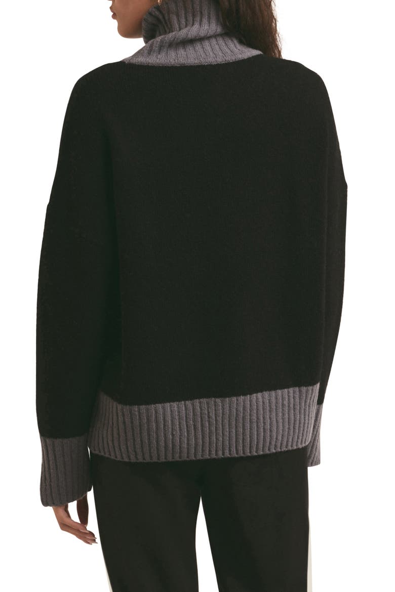 The Andi Contrast Rib Turtleneck Wool & Cashmere Blend Sweater, Alternate, color, BLACK/ GREY