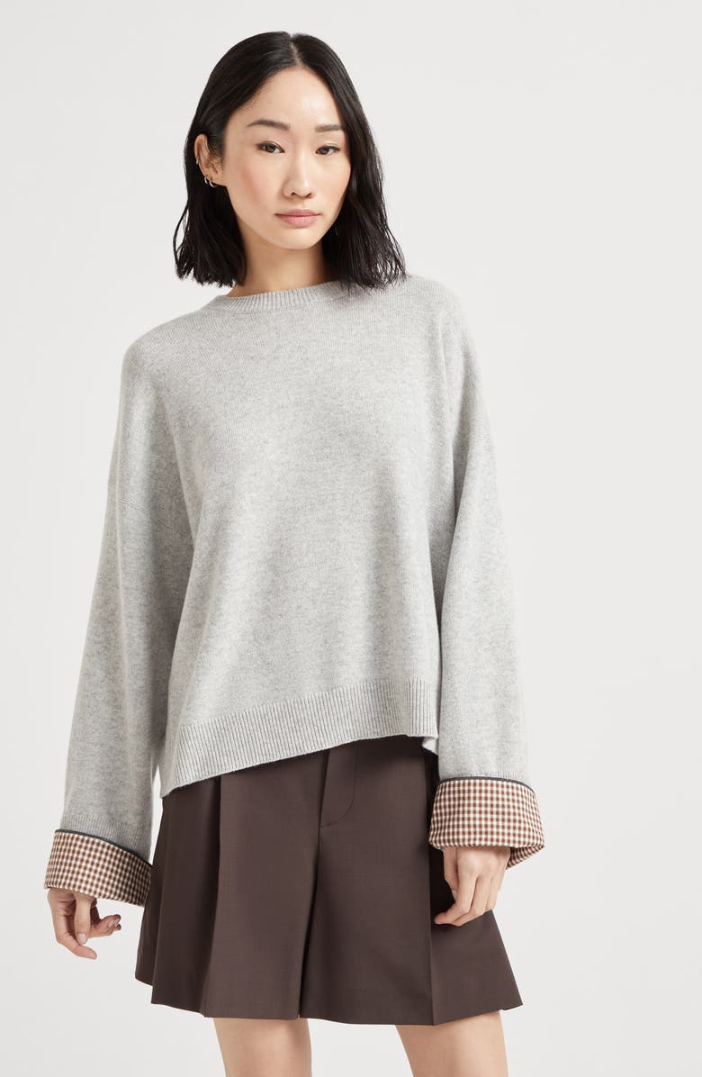 Brunello Cucinelli Cashmere sweater with monili, Alternate, color, Pebble