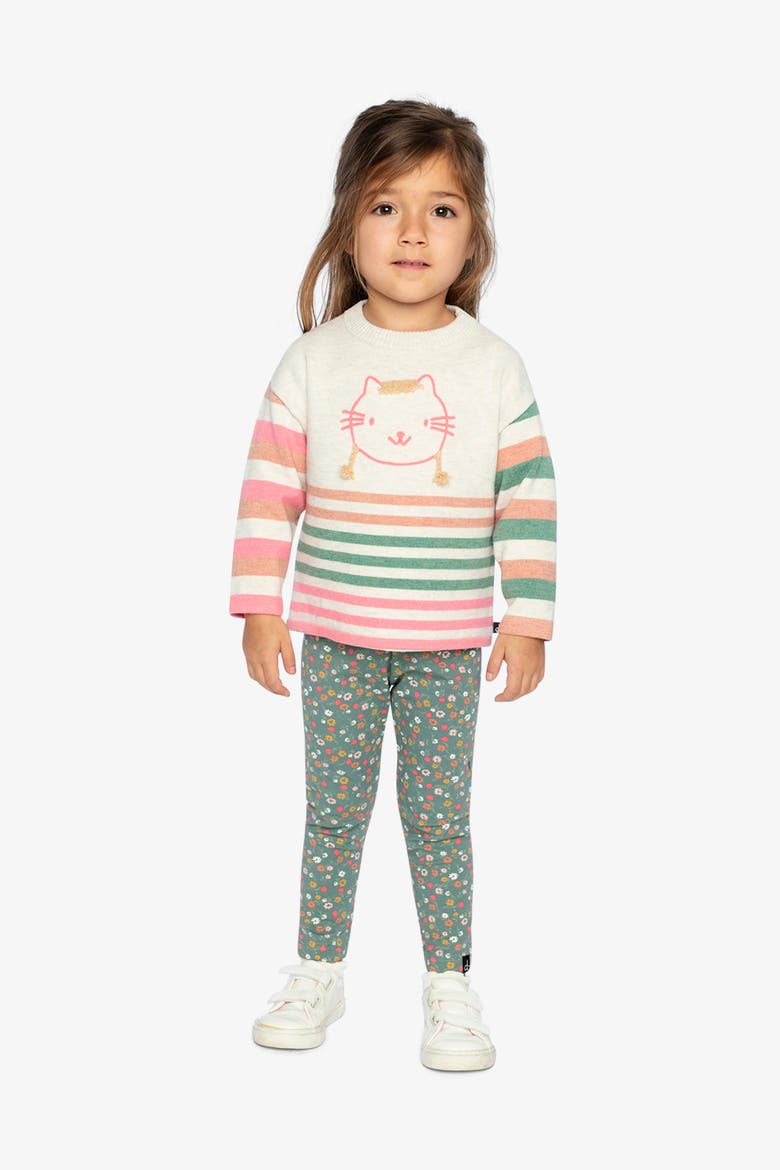 Organic Cotton Ditsy Floral Elastic Waist Leggings, Alternate, color, Green Floral Print