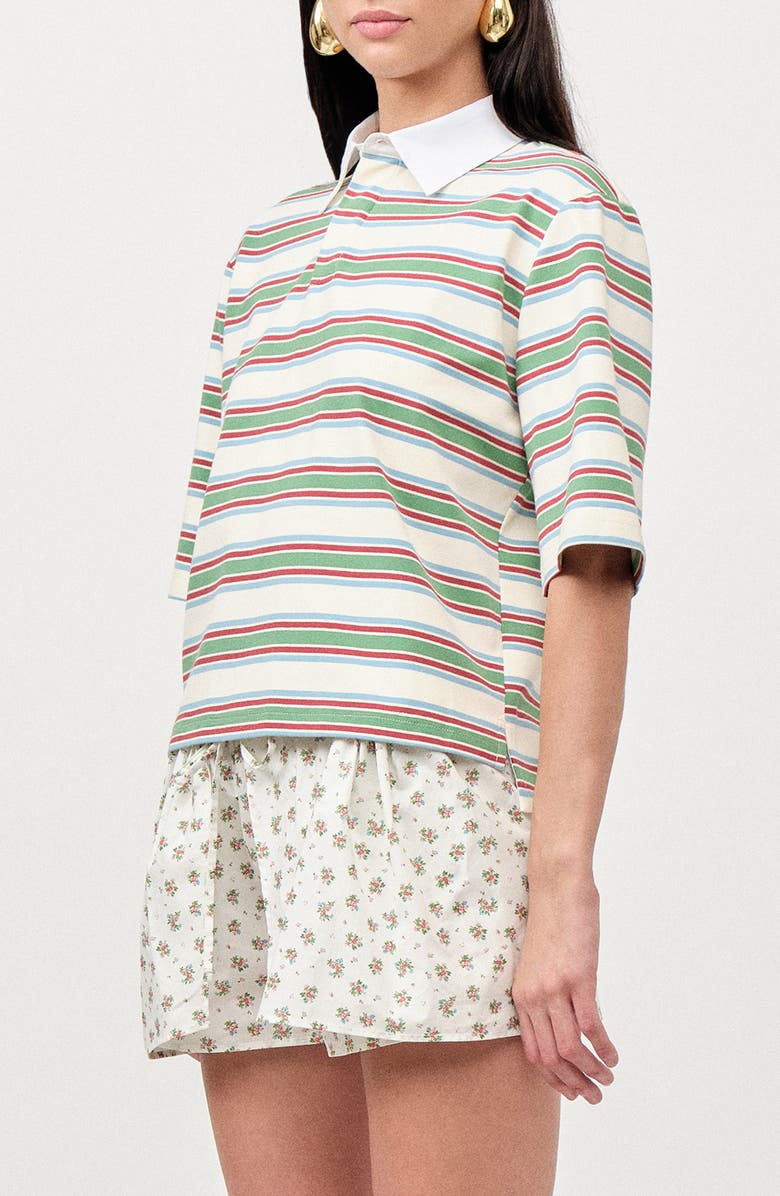 MAUDE CLUB Frankie Stripe Stretch Cotton Polo, Alternate, color, Ivory Green Stripe