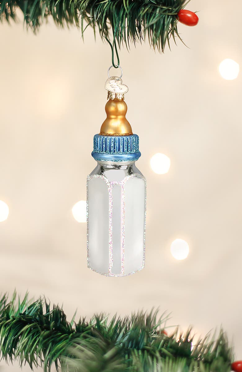 Old World Christmas Baby Bottle Glass Ornament, Alternate, color, Blue