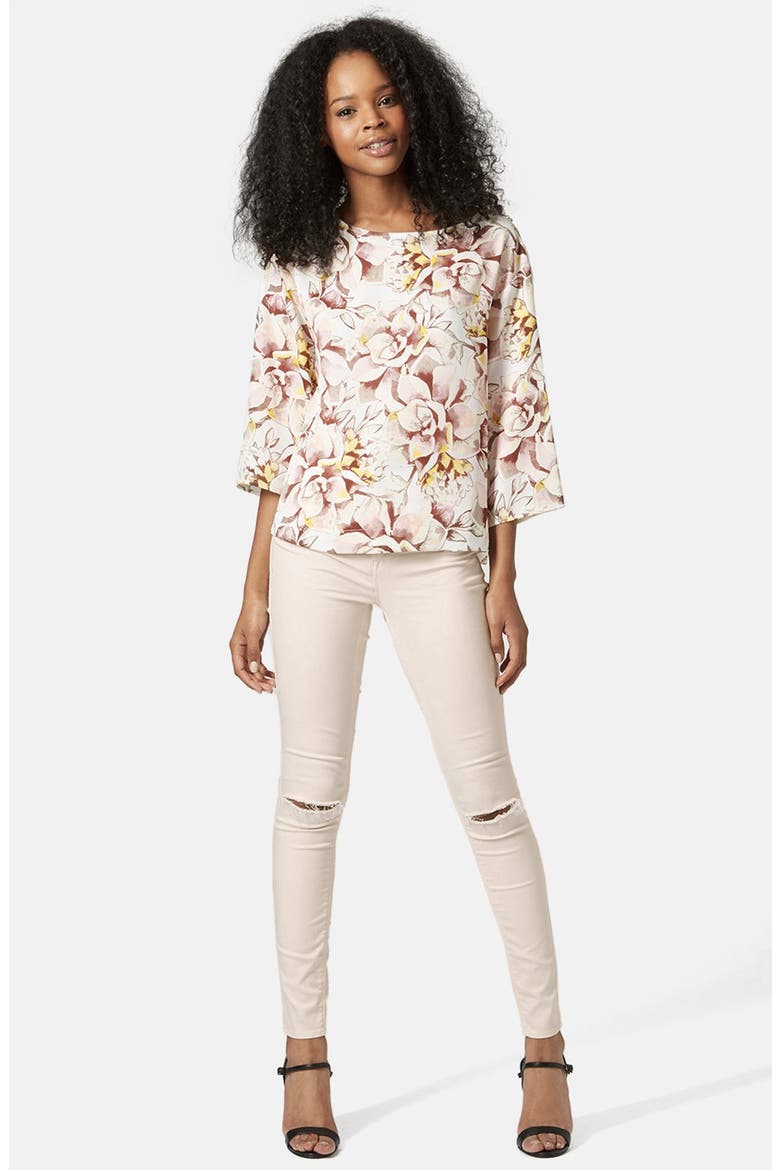 Moto 'Leigh' Ripped Mid Rise Skinny Jeans, Alternate, color, WHITE