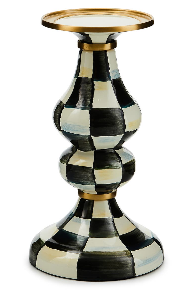 Courtly Check Medium Pillar Candleholder, Main, color, BLACK/ WHITE