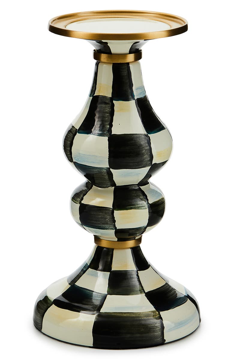 MACKENZIE CHILDS Courtly Check Medium Pillar Candleholder, Main, color, Black/ White