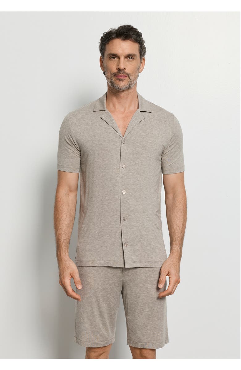 Hanro Casuals Notch Collar Button Front Shirt, Alternate, color, Hazelnut Melange