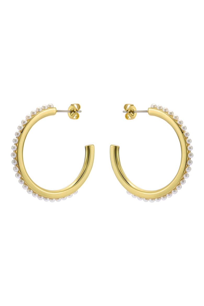 Peraa Medium Pearl Hoop Earrings, Alternate, color, GOLD TONE PEARL