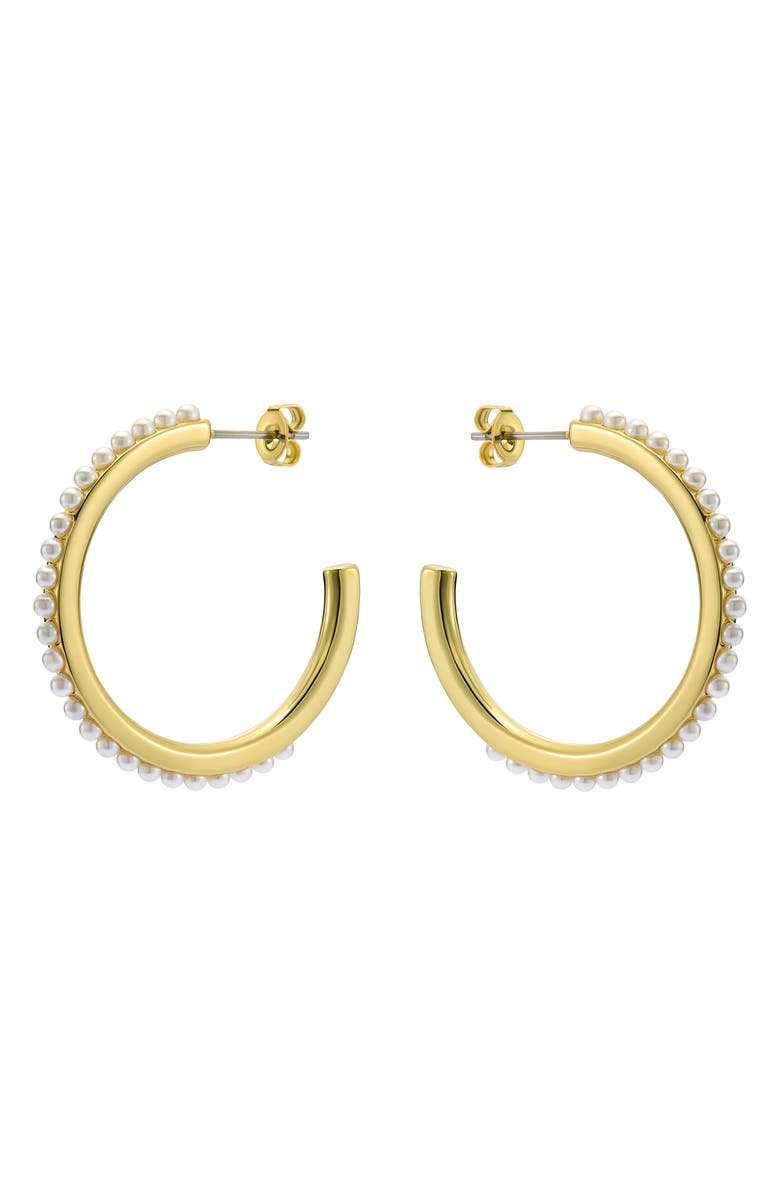 Ted Baker Peraa Medium Pearl Hoop Earrings, Alternate, color, Gold Tone Pearl