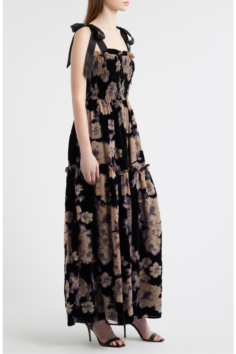 Rowan Floral Tie Shoulder Maxi Dress, Alternate, color, BLACK PURPLE