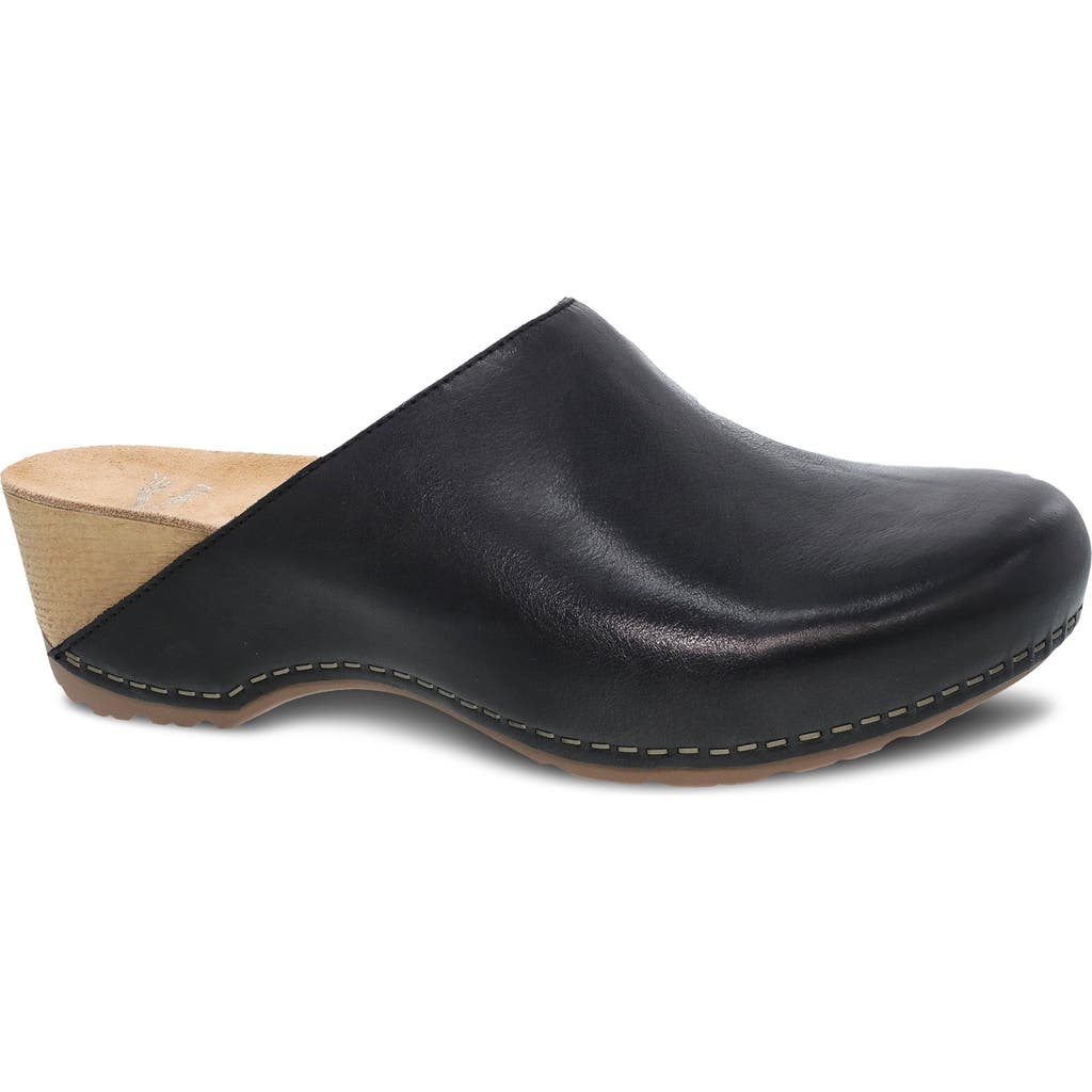 Dansko Black Leather Mule With Contrasting Beige Wedge In Black