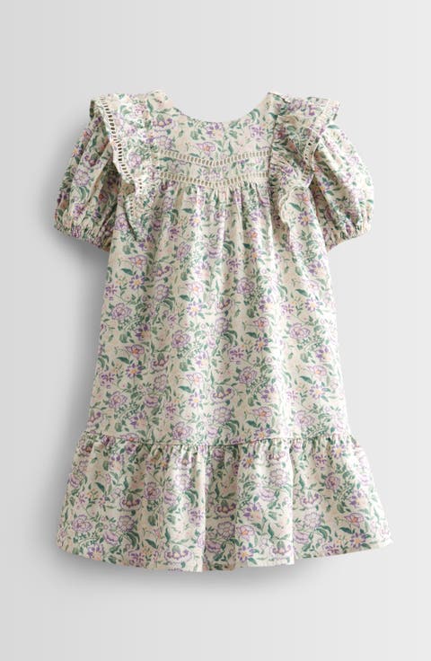 Kids' Floral Print Ruffle Puff Sleeve Dress