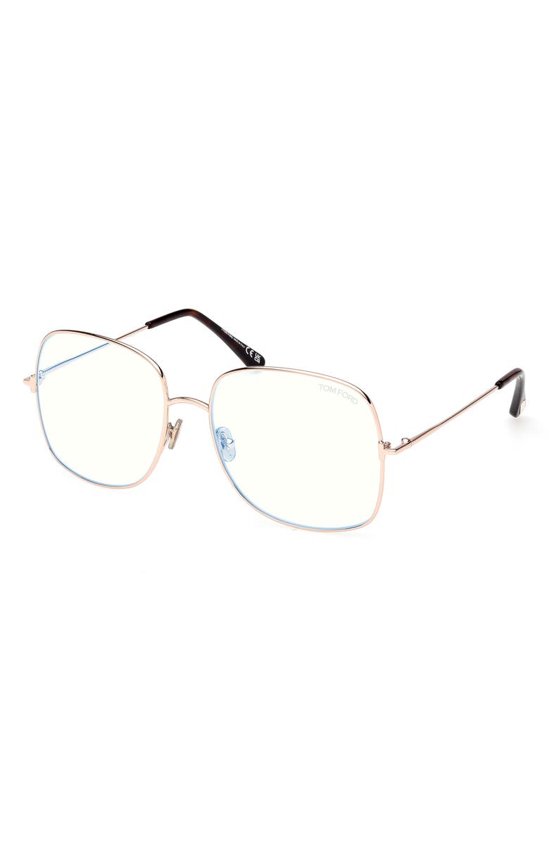 TOM FORD 59mm Square Blue Light Blocking Glasses, Alternate, color, Rose Gold / Blue Block
