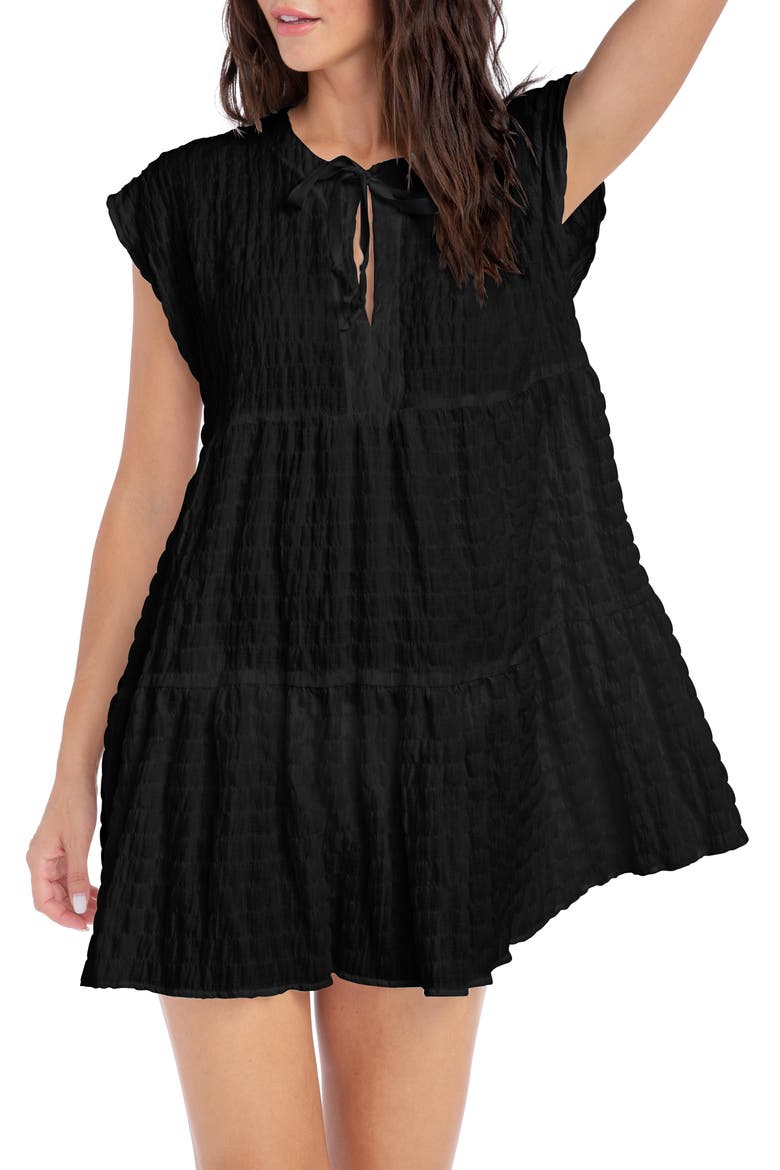 Fiona Flouncy Cover-Up Dress, Main, color, BLACK