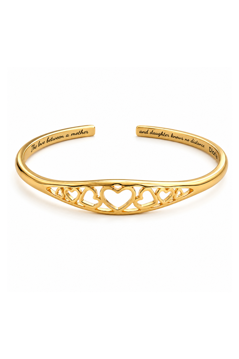 Adjustable Engraved Mother Daughter Heart Cuff Bracelet, Main, color, Gold