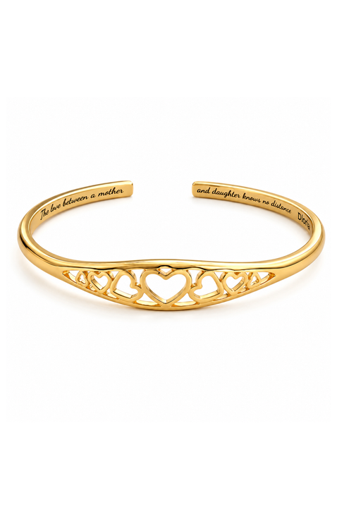 Engraved Mother Daughter Heart Adjustable Cuff Bracelet