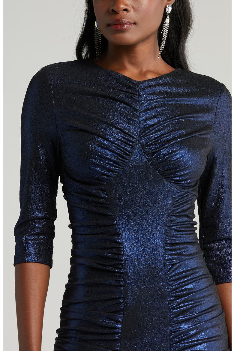 Mari Ruched Metallic Gown, Alternate, color, ORION DREAM
