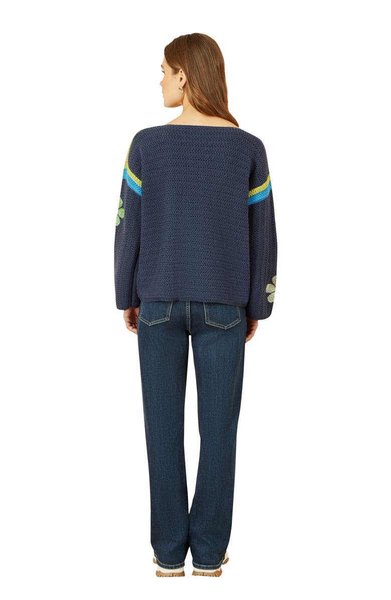 Yumi Crochet Flower Long Sleeve Jumper, Alternate, color, Navy