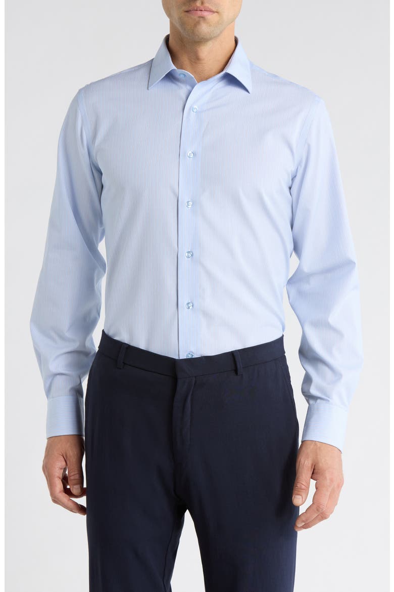 Trim Fit Vertical Stripe Cotton Dress Shirt, Main, color, LIGHT BLUE