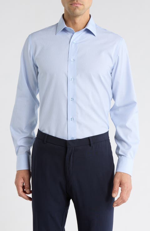 Trim Fit Vertical Stripe Cotton Dress Shirt