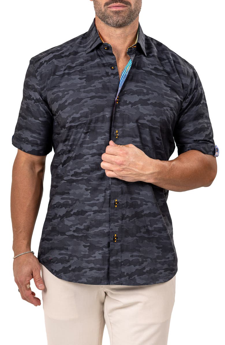 Maceoo Galileo Marthy Short Sleeve Cotton Button-Up Shirt, Alternate, color, 