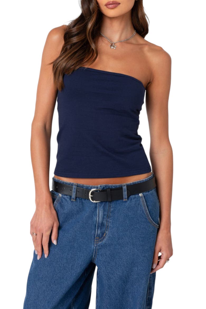 Stretch Cotton Tube Top, Main, color, NAVY