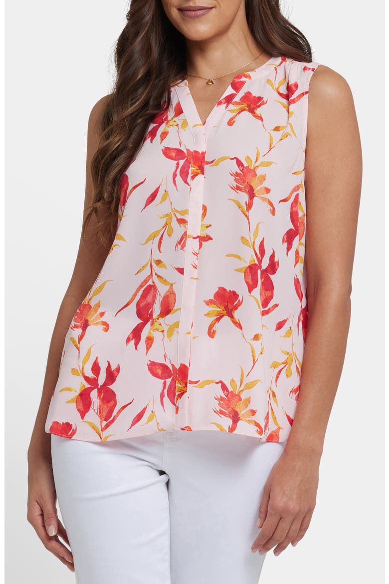 Print Pleat Back Sleeveless Split Neck Blouse (Nordstrom Exclusive), Main, color, LA JOYA