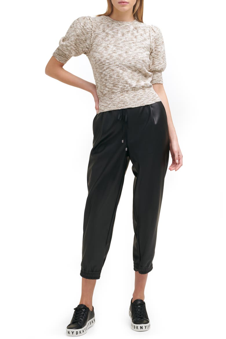 Marled Puff Sleeve Cotton Blend Sweater, Alternate, color, IVY/ CAPER