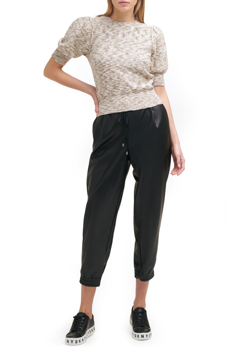 DKNY SPORTSWEAR Marled Puff Sleeve Cotton Blend Sweater, Alternate, color, 