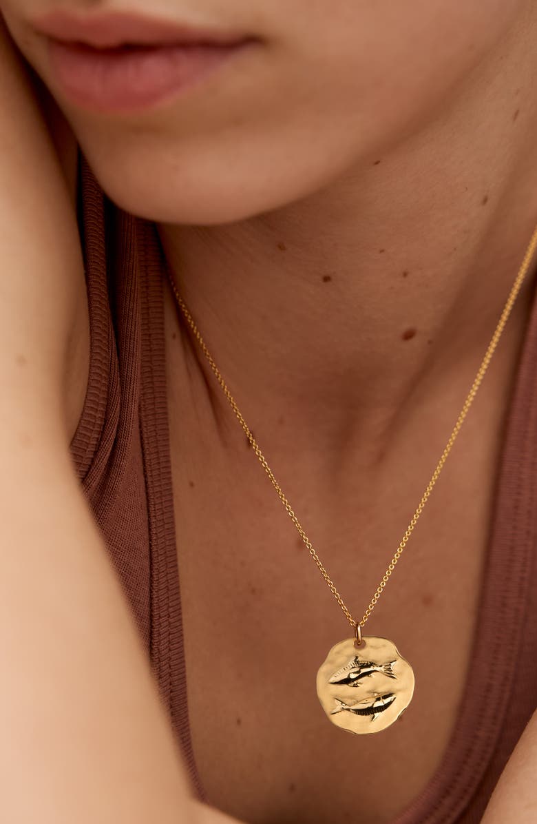 Monica Vinader Zodiac Charm Pendant Necklace, Alternate, color, 18K Gold Pisces