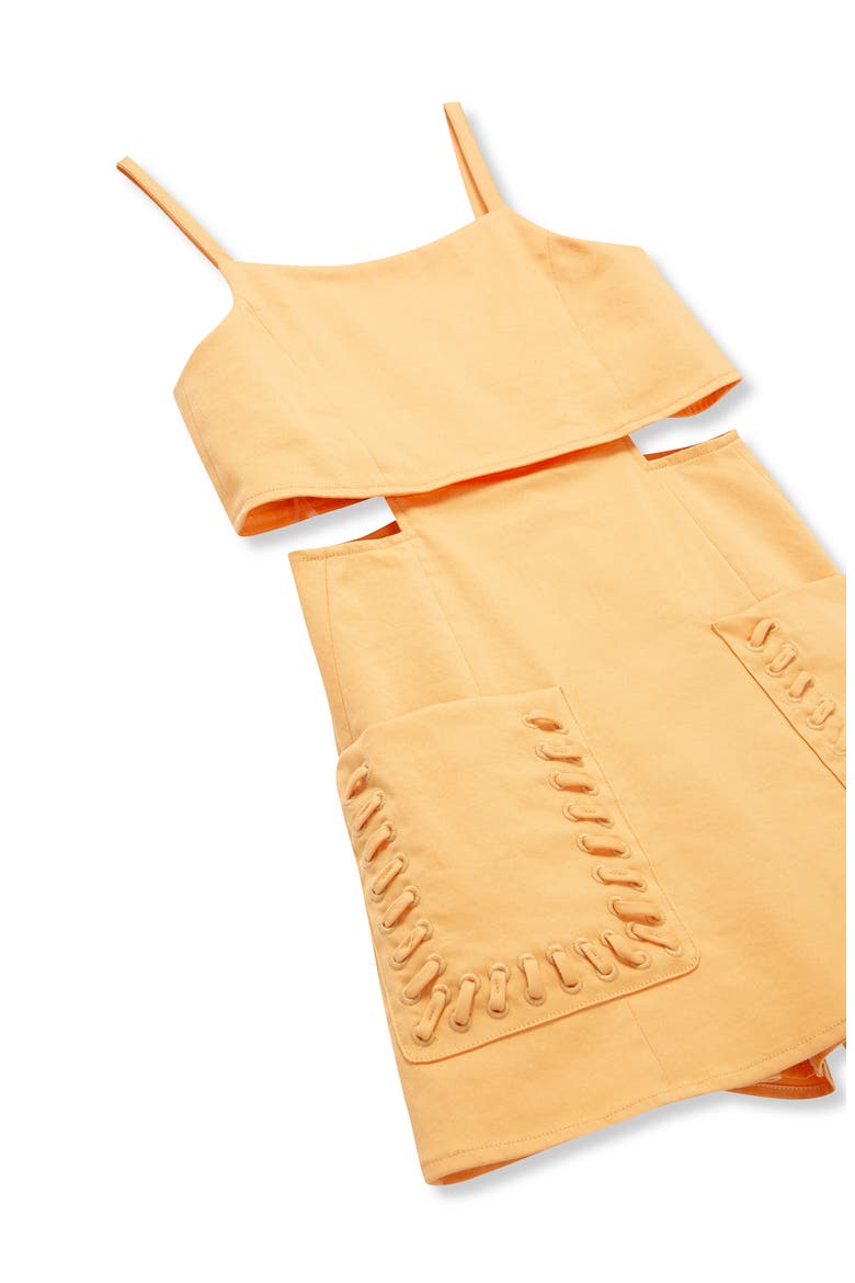Kids' Cutout Stretch Cotton Romper, Alternate, color, ORANGE