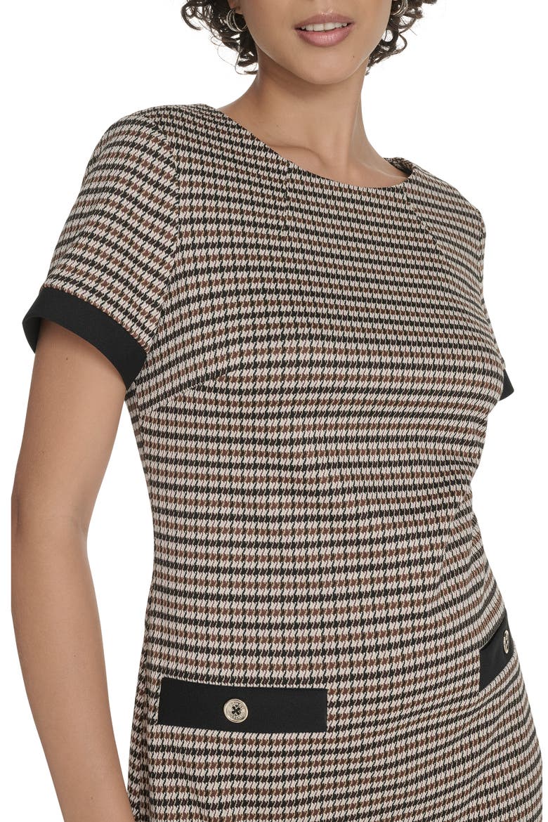Houndstooth Short Sleeve Shift Dress, Alternate, color, BROWN MULTI