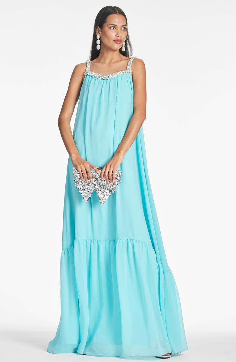 Sachin & Babi Kami Imitation Pearl & Crystal Detail Chiffon Gown, Alternate, color, 