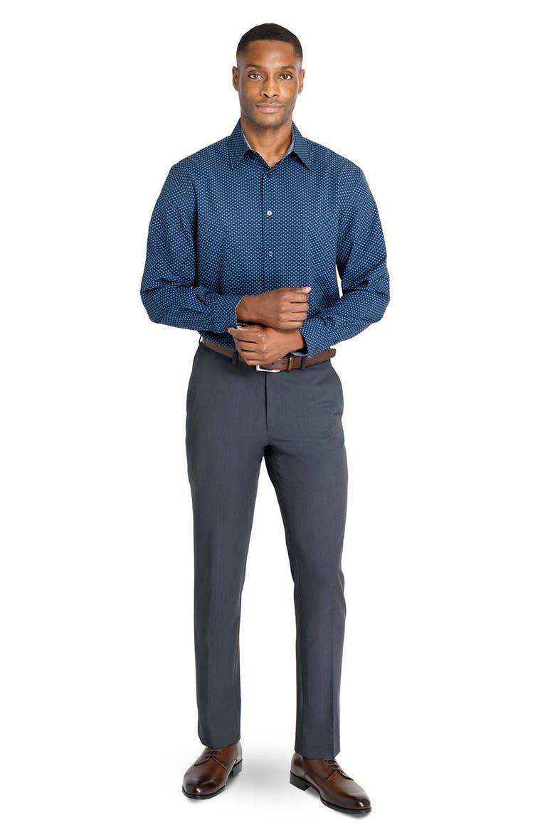 Regular Fit Dash Print Performance Dress Shirt, Alternate, color, NAVY