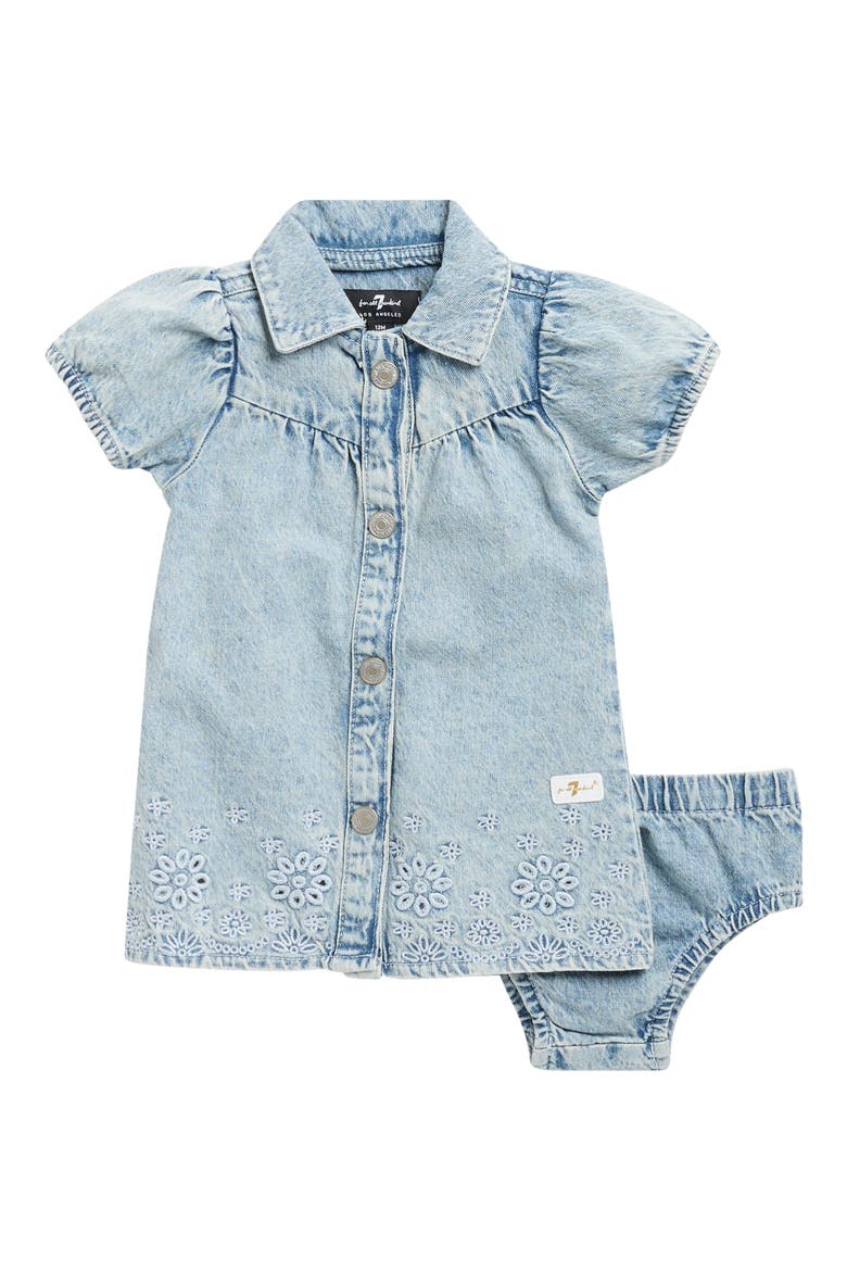 Embroidered Denim Dress & Bloomers Set, Main, color, LIGHT VINTAGE