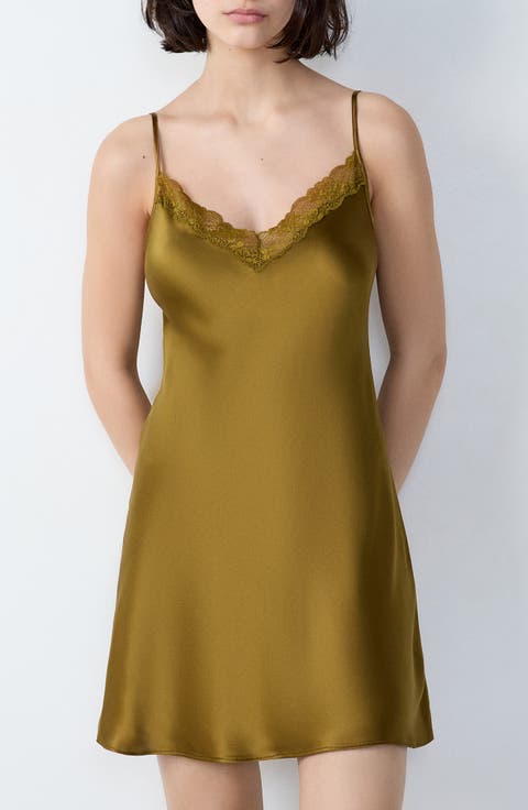 Milky Lace Trim Silk Chemise