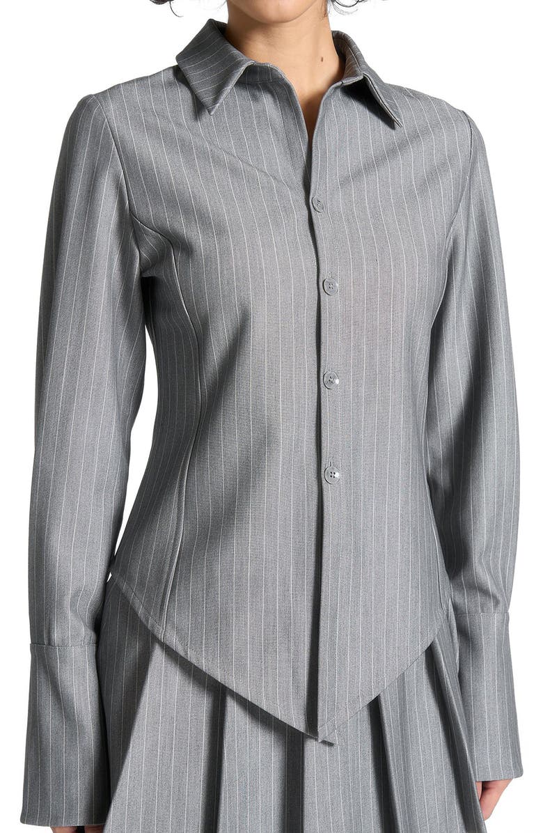 Manière De Voir Sonia Pinstripe Angled Shirt, Alternate, color, Grey