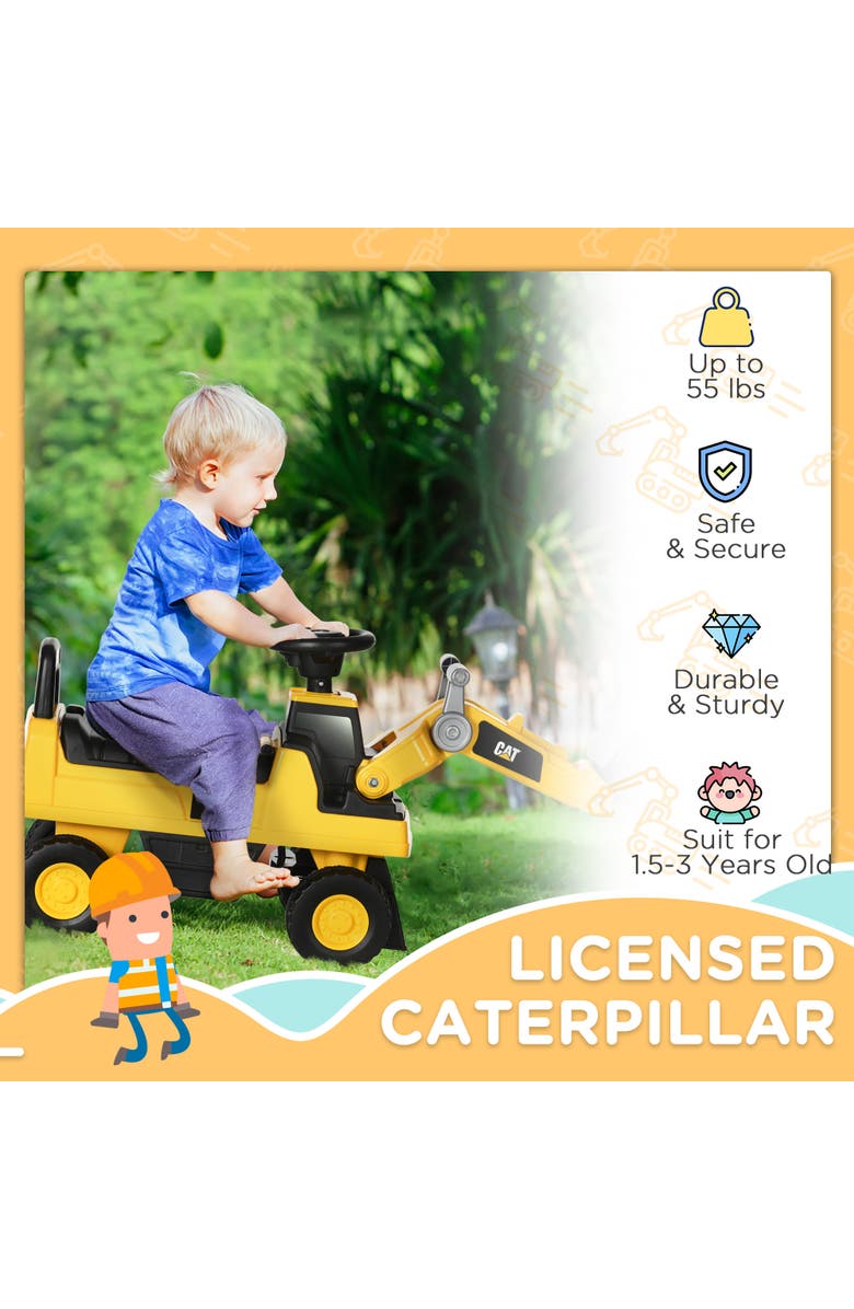 Aosom Kids Ride-On Excavator with Shovel, Horn, Storage, Alternate, color, Yellow