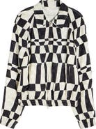 Dries Van Noten Optical Squares & Polka Dot Satin Bomber Jacket