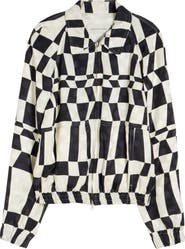 Dries Van Noten Optical Squares & Polka Dot Satin Bomber Jacket